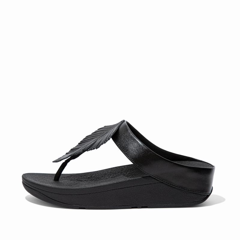 FitFlop Fino Leder Schwarz - FitFlop Zehentrenner Damen Sale [LNMC-45672]